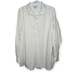 Croft &  Barrow White Linen Blend 1/4 Button Down Collared Top Women 2X Plus